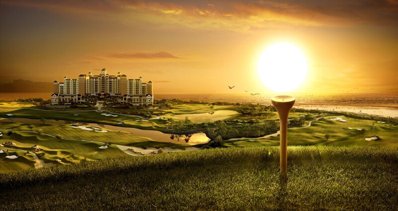 Golf course at sunset