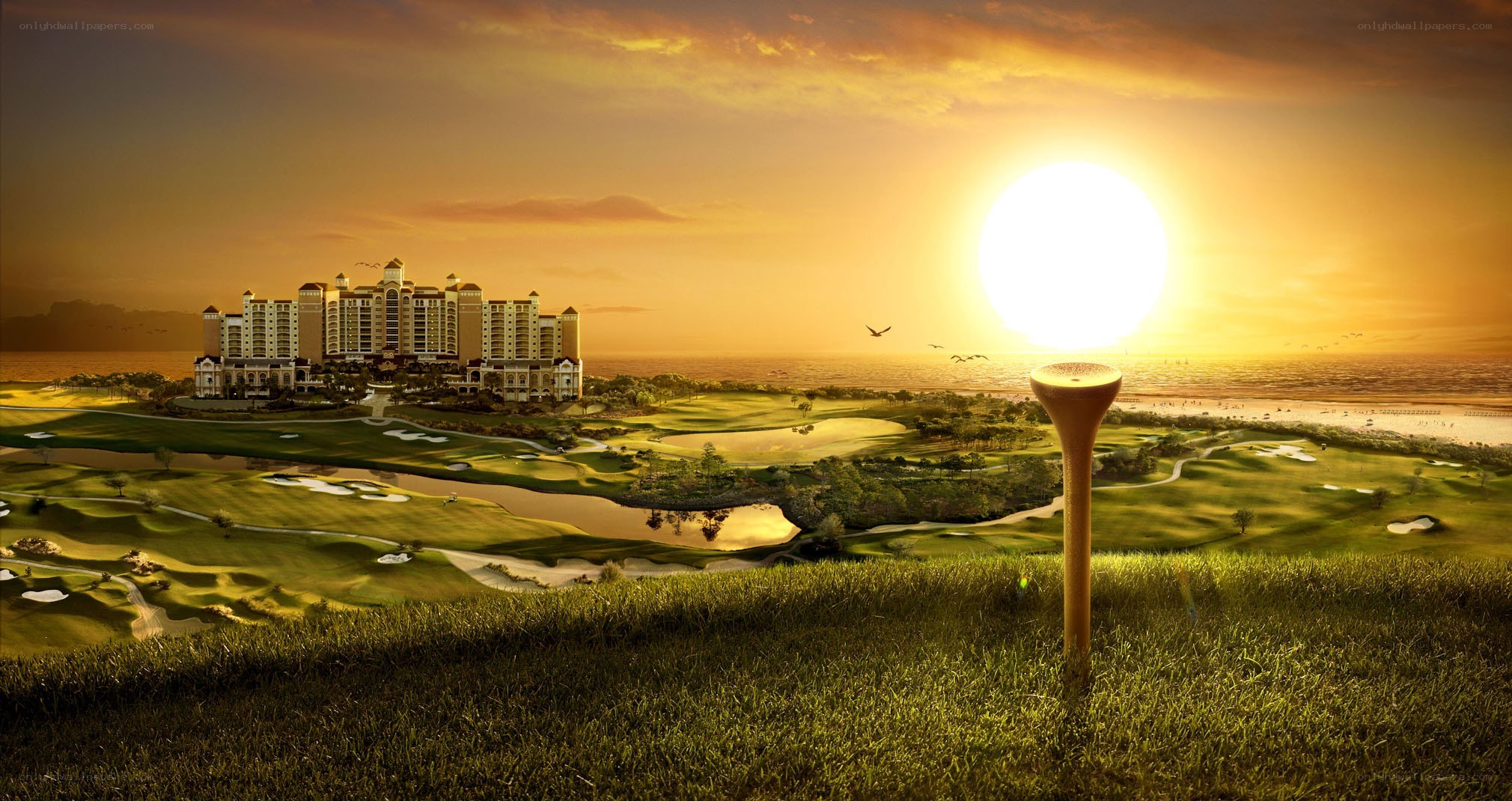 Golf course at sunset