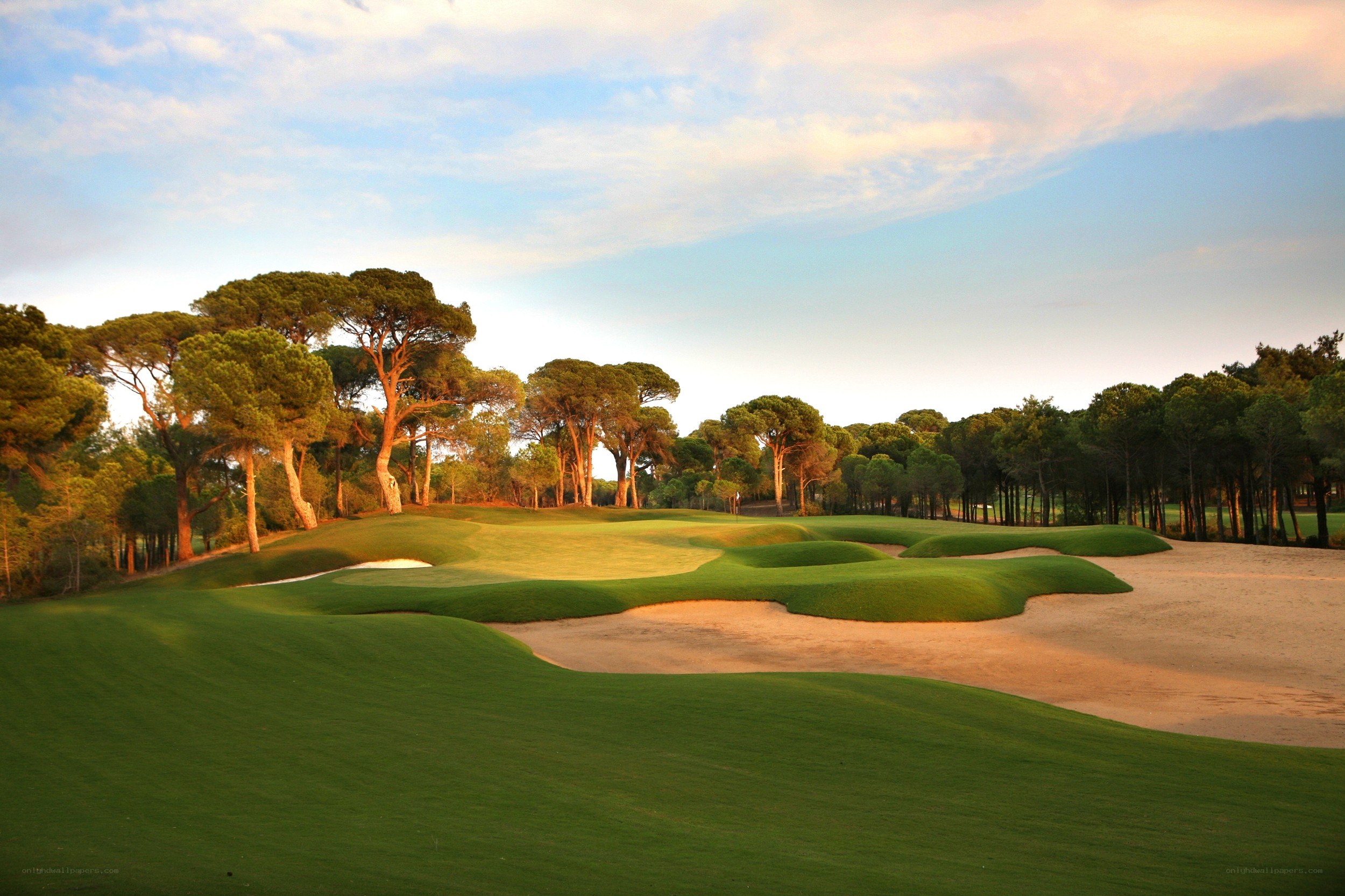 Golf course at sunset