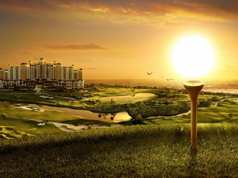 golf course at sunset