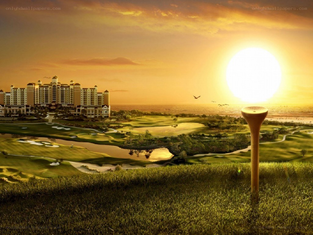 golf course at sunset