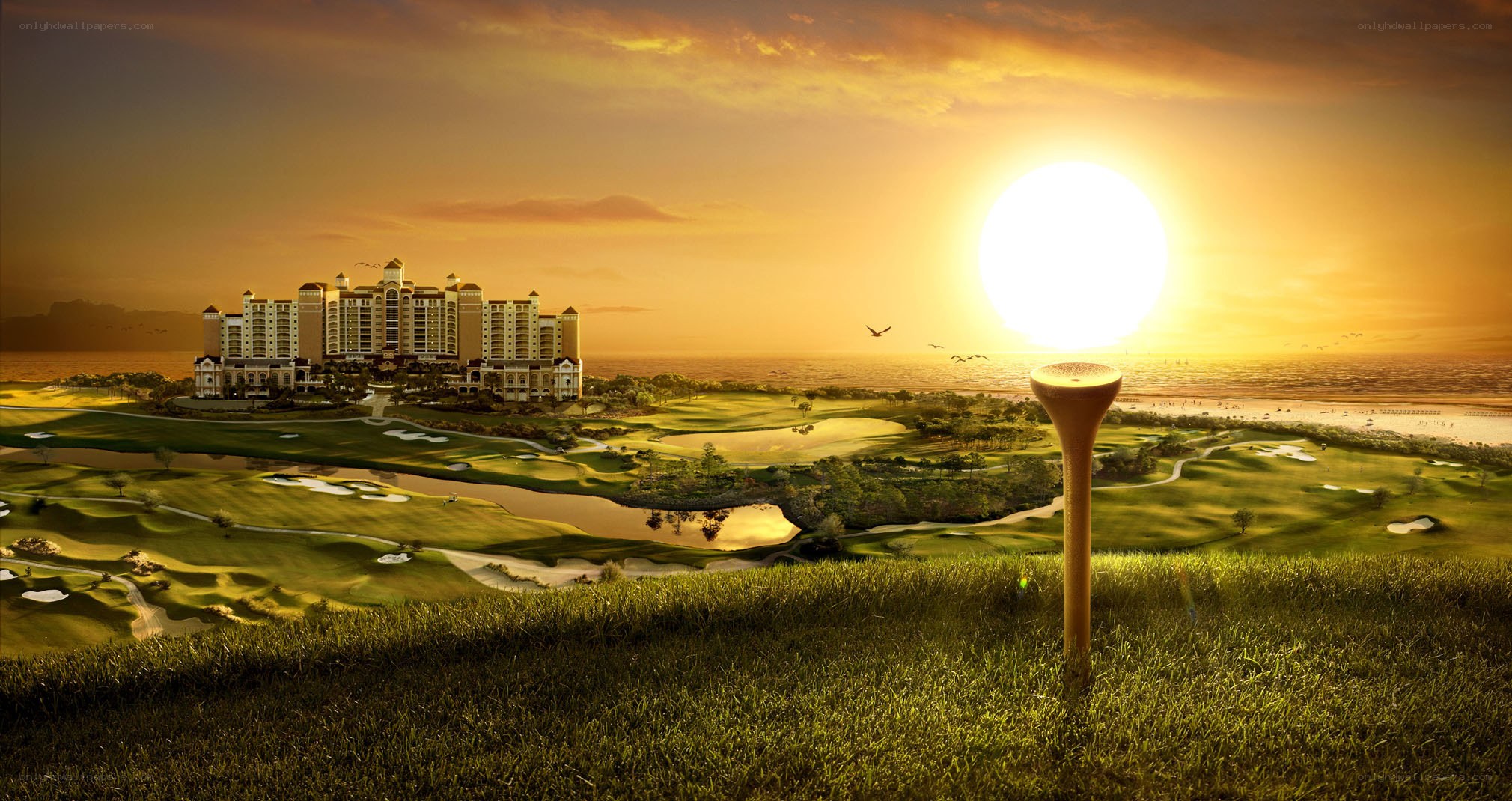 golf course at sunset