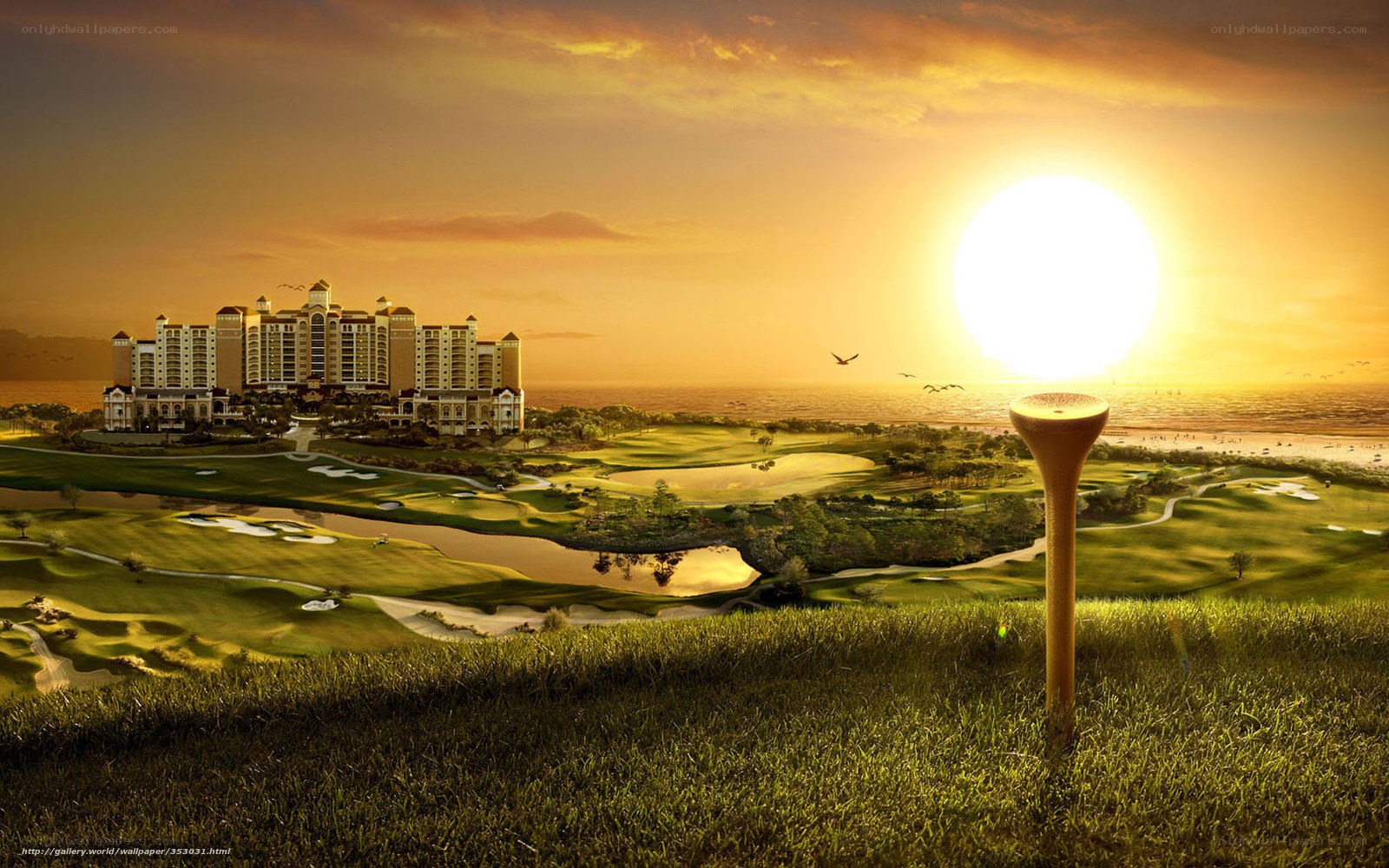 Golf course at sunset
