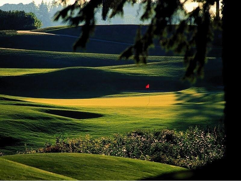 Golf course at sunset