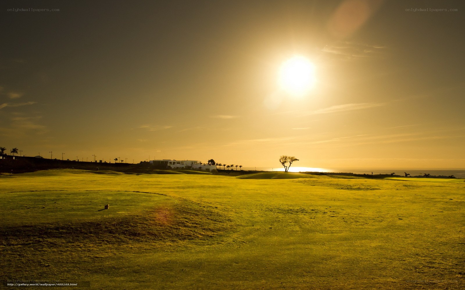 Golf course at sunset