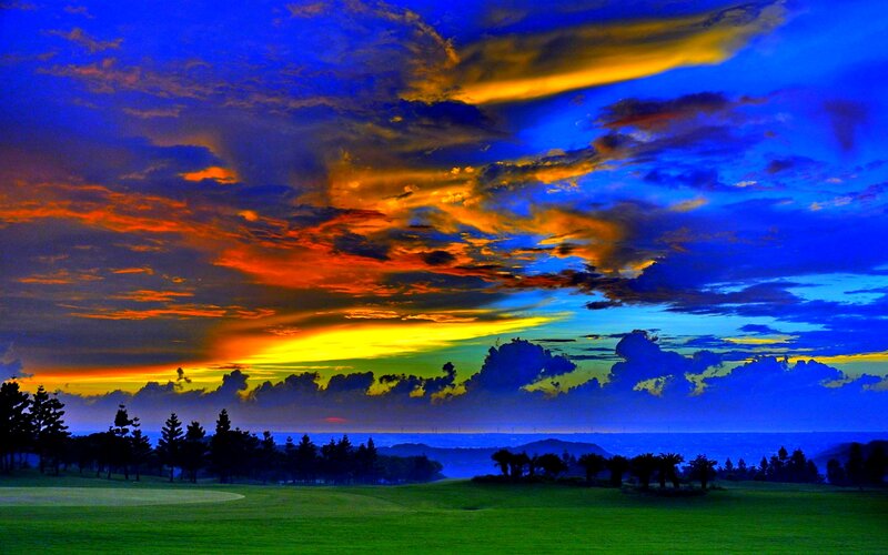 Golf Course at Sunset — Blue, Dramatic