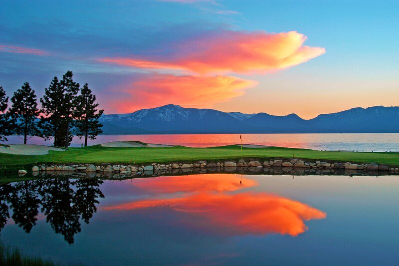 Golf Course at Sunset — Blue, Serene