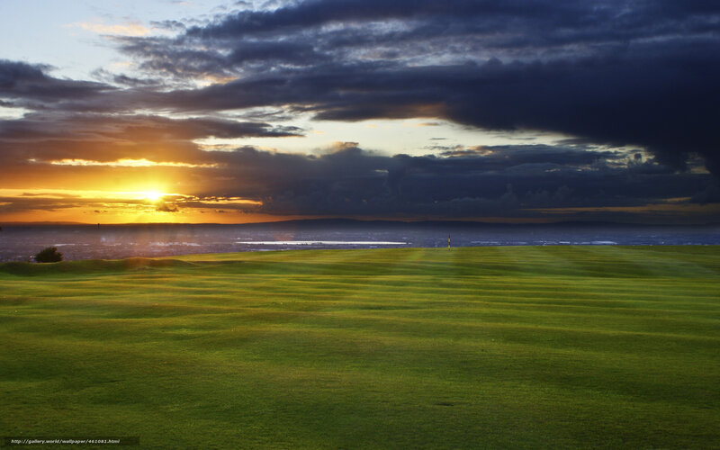 Golf Course at Sunset — Green, Dramatic, Photograph, Clouds