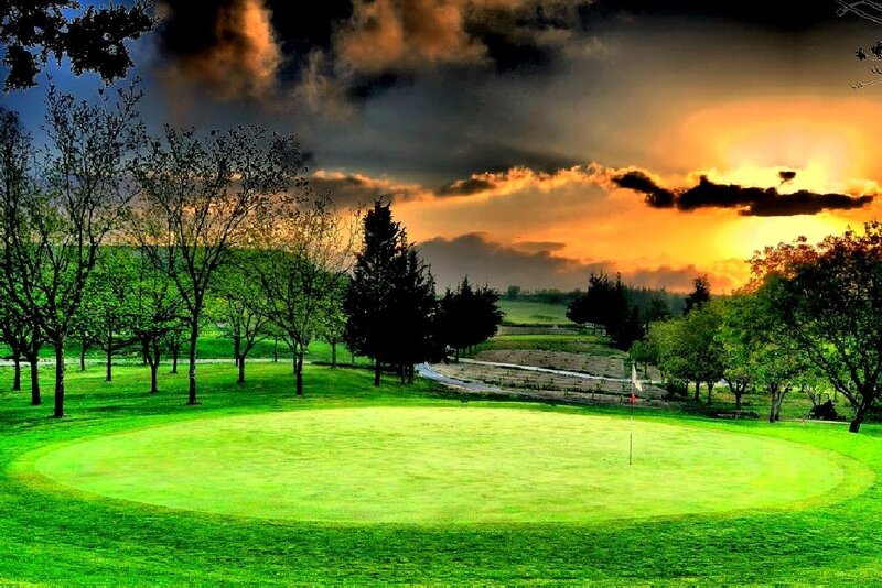 Golf Course at Sunset — Green, Dramatic, Photograph