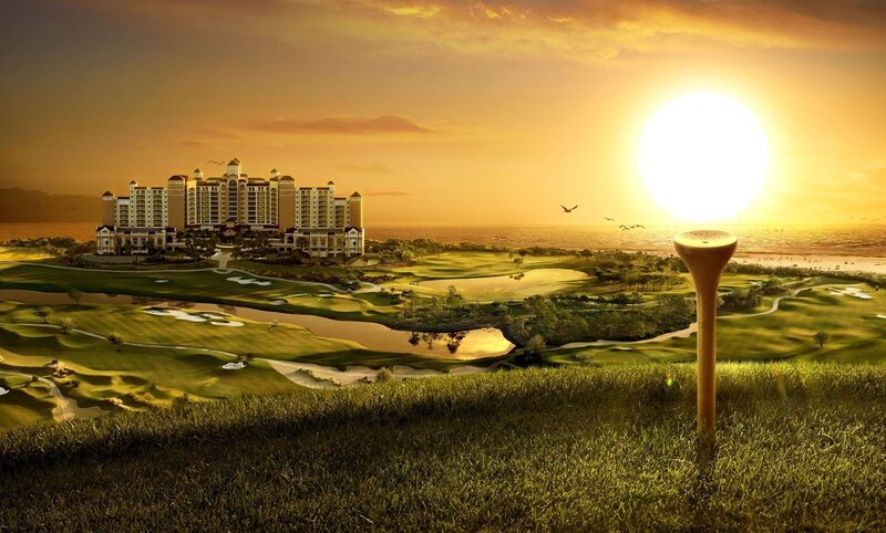 Golf Course at Sunset — Green, Serene, Digital Art