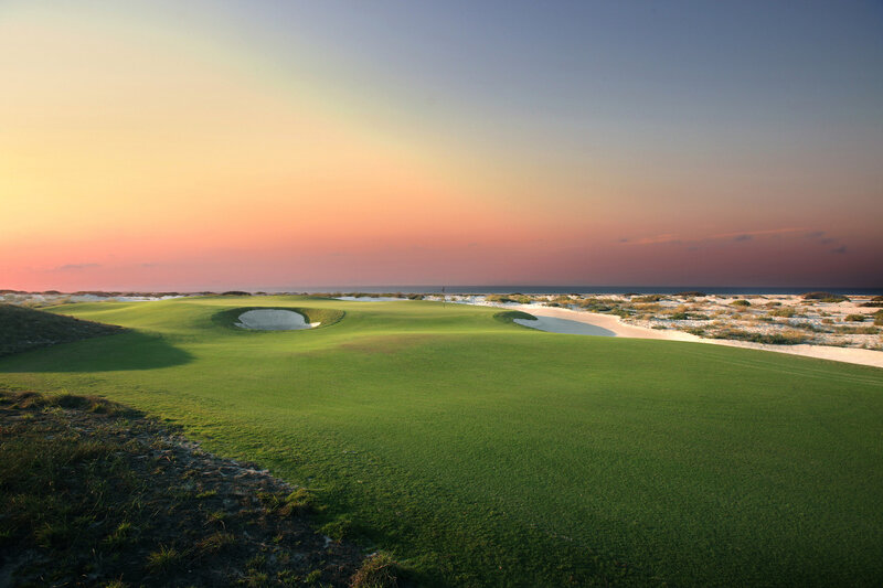 Golf Course at Sunset — Green, Serene, Photograph, Ocean