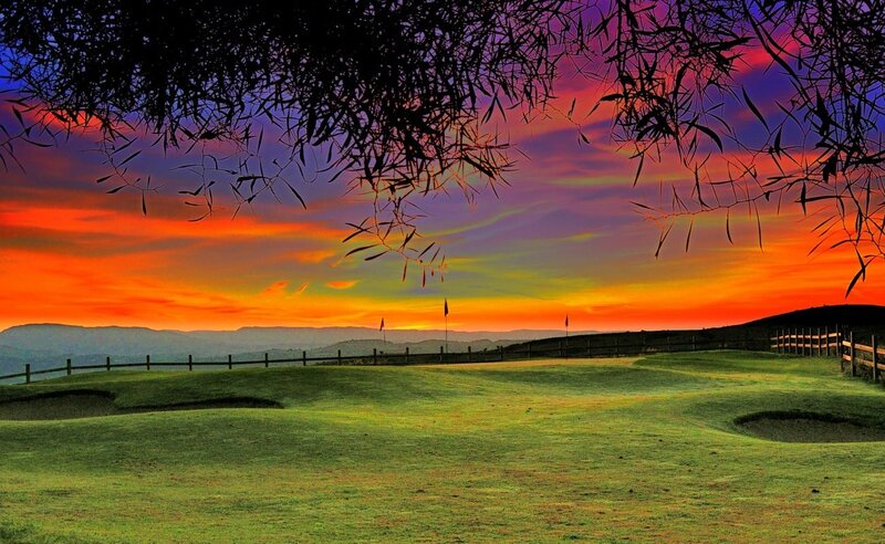 Golf Course at Sunset — Orange, Dramatic