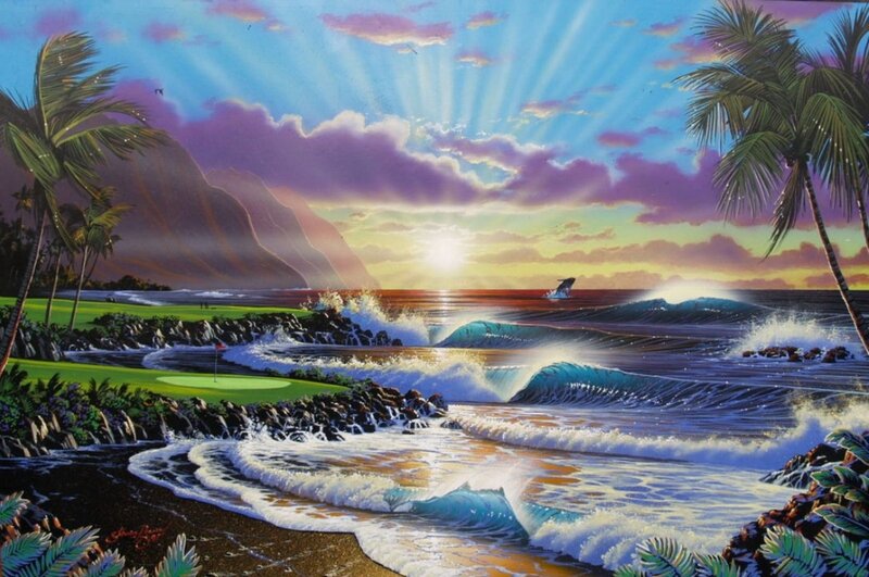 Golf Course by Ocean — Blue, Dramatic