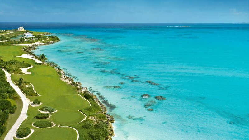 Golf Course by Ocean — Blue, Serene, Afternoon, Photograph