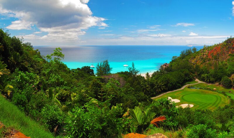 Golf Course by the Ocean — Green, Serene, Afternoon, Photograph, Beach