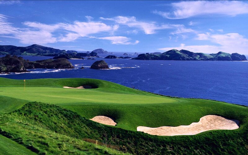 Golf Course by the Sea — Green, Serene, Afternoon, Photograph, Ocean