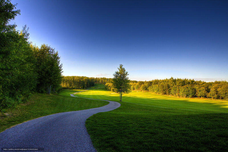 Golf course path at sunrise