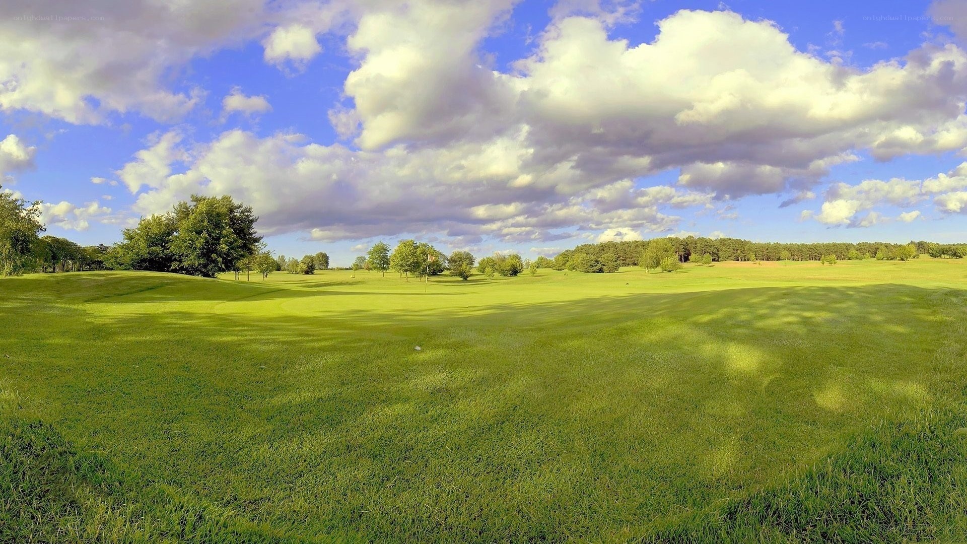Golf course under cloudy sky