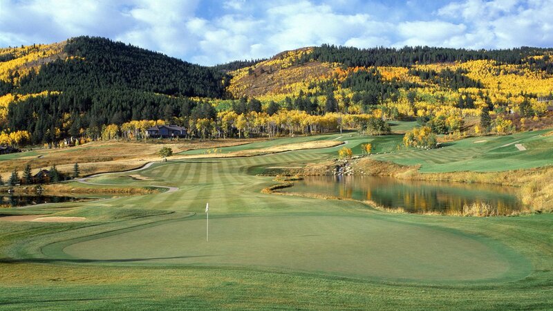 Golf course with autumn hills