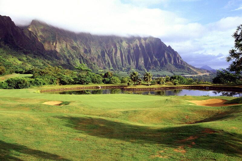 Golf course with mountain backdrop