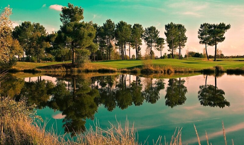 Golf Course with Pond — Green, Serene, Sunset