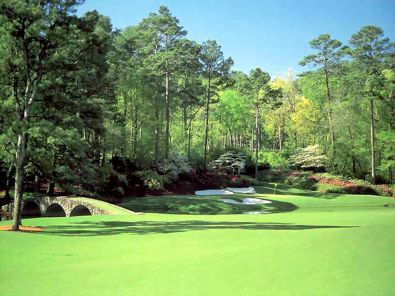 Golf course with stone bridge