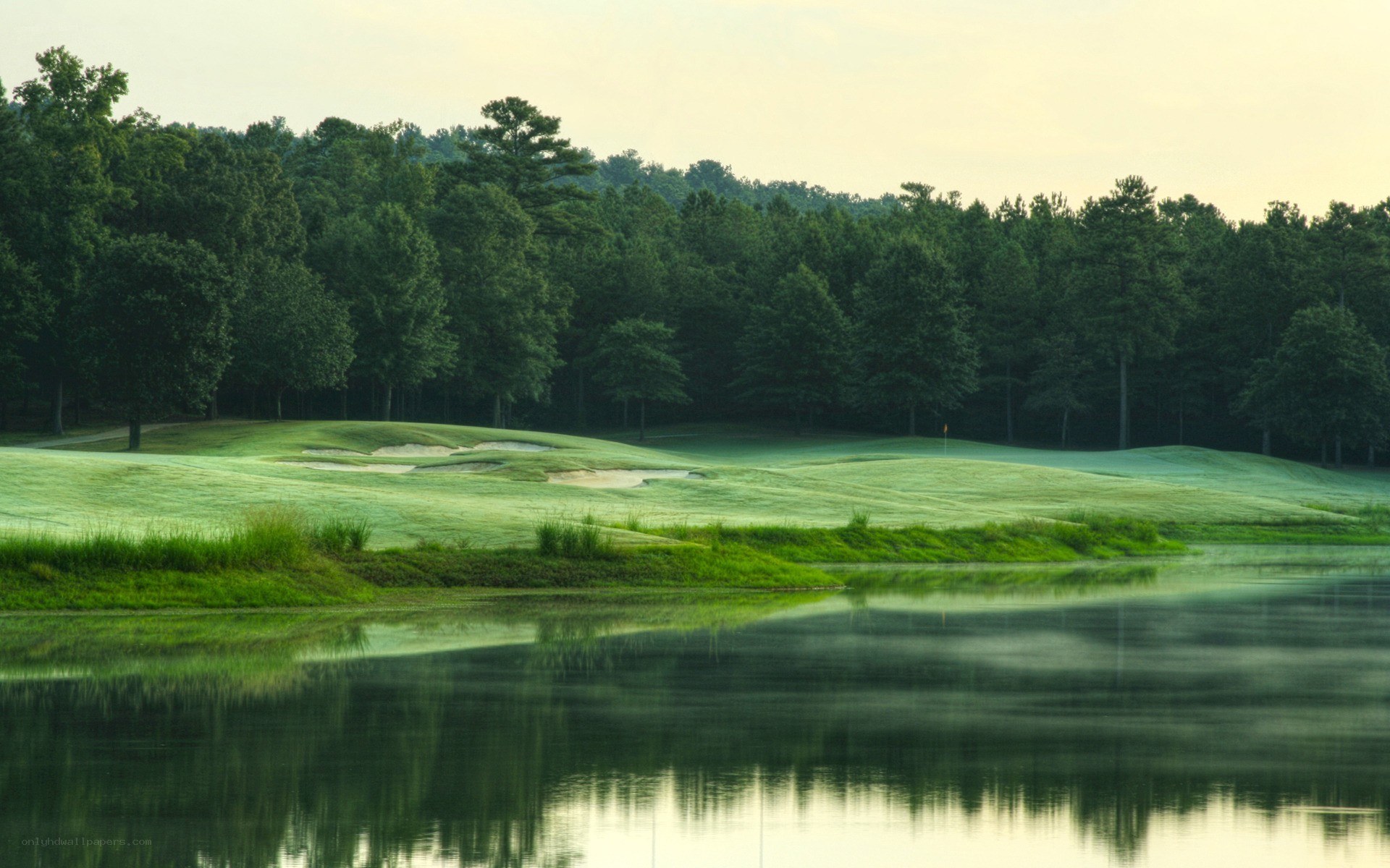 Golf course with water hazard