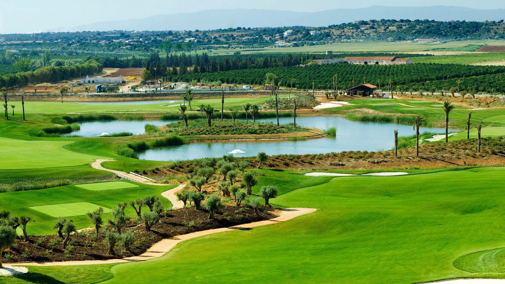 Golf course with water hazards
