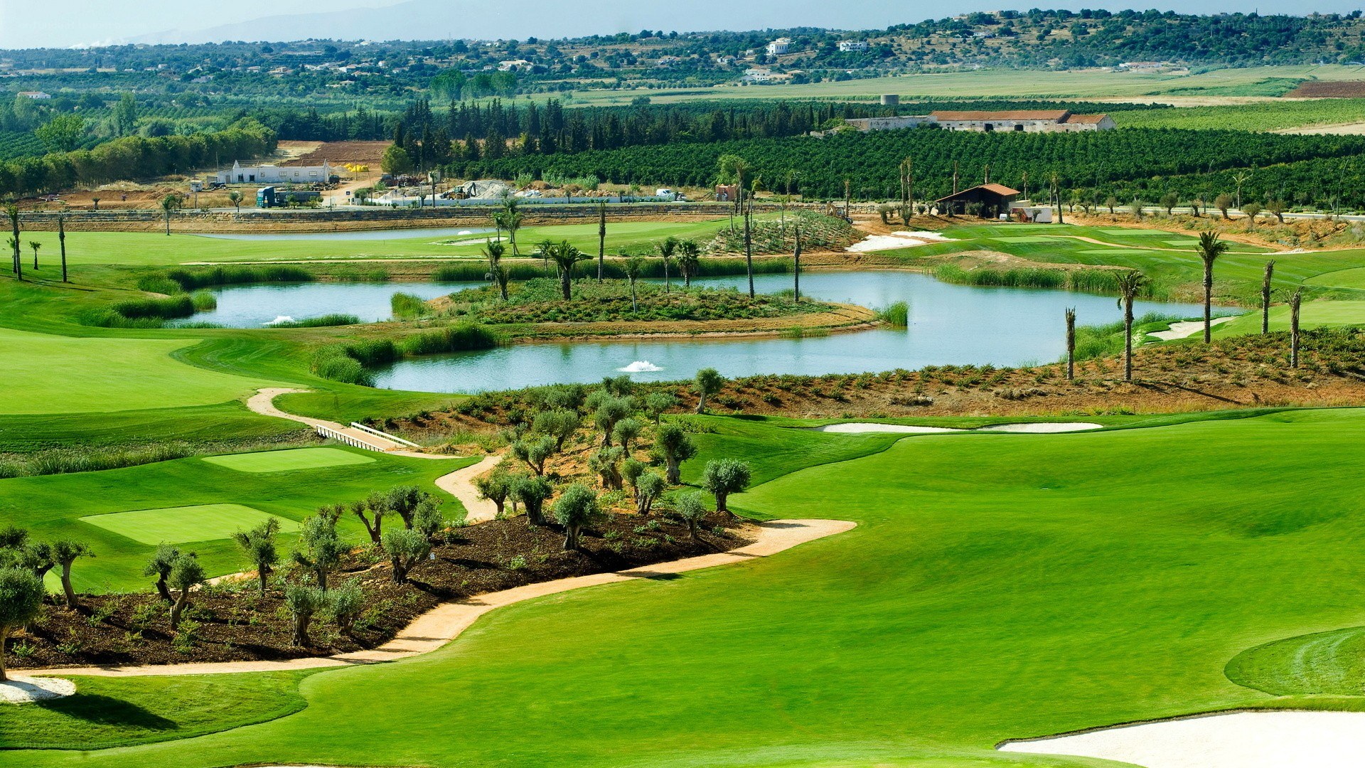 Golf course with water hazards