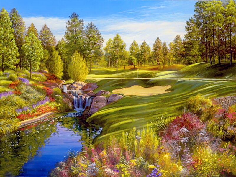 Golf Course with Waterfall