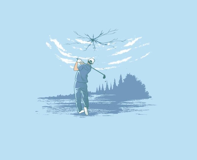 Golfer hitting ball