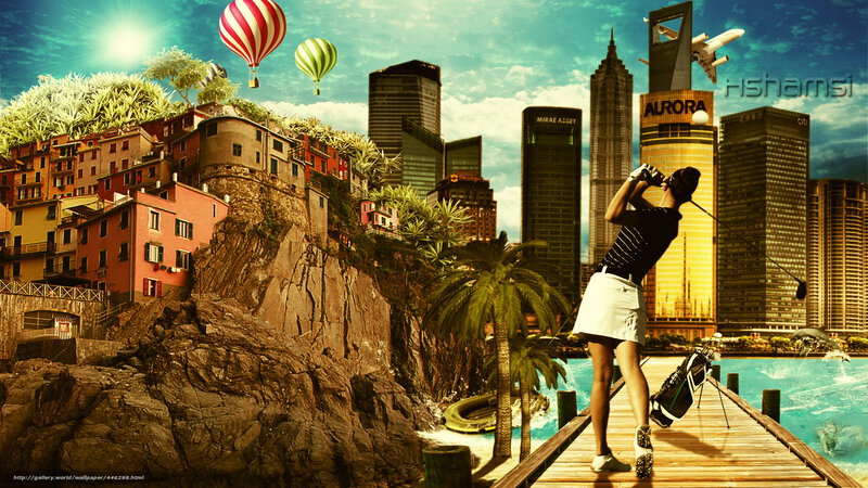 Golfer on a surreal dock