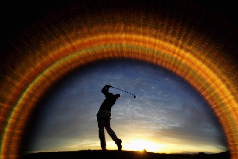 Golfer Swinging Club — Blue