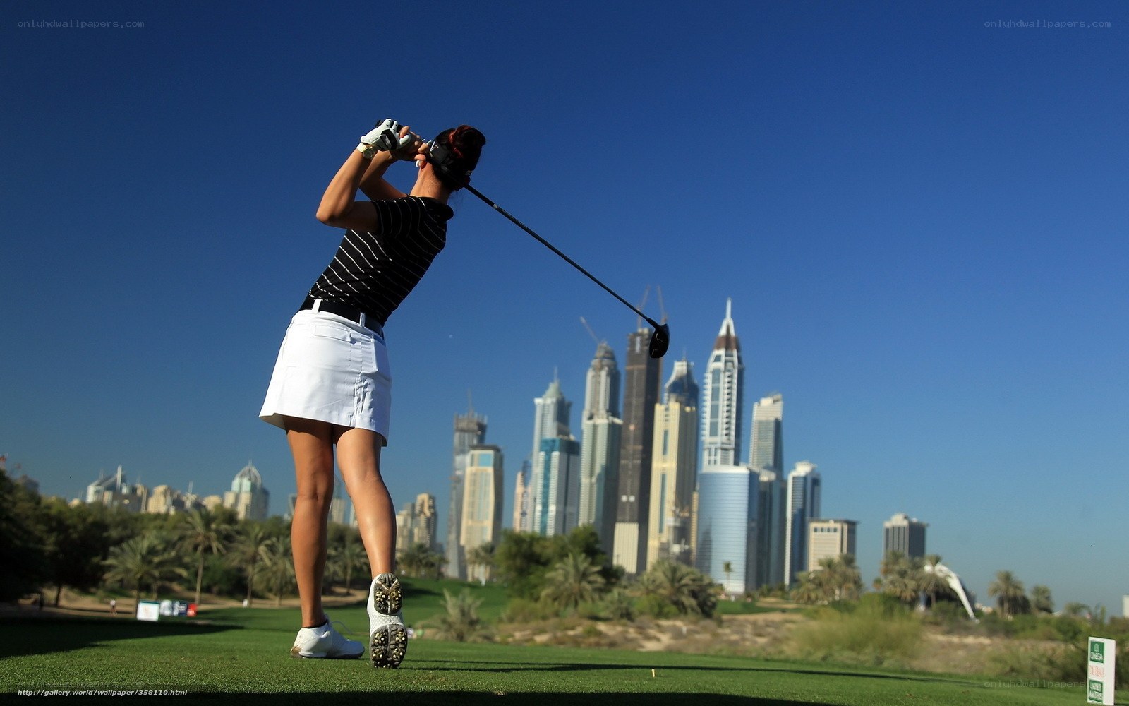 Golfer with city skyline