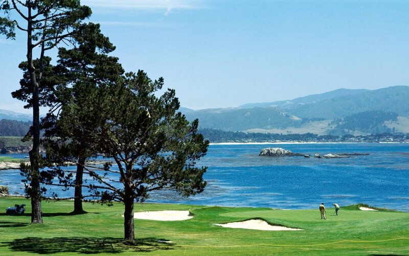 Golfers on a Coastal Course — Green