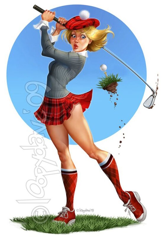 golfing woman in plaid