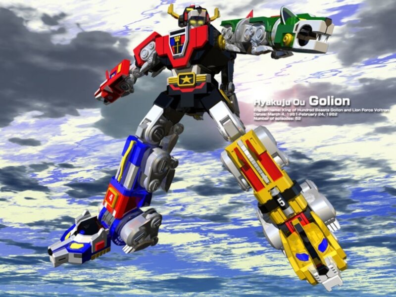 Golion robot in flight