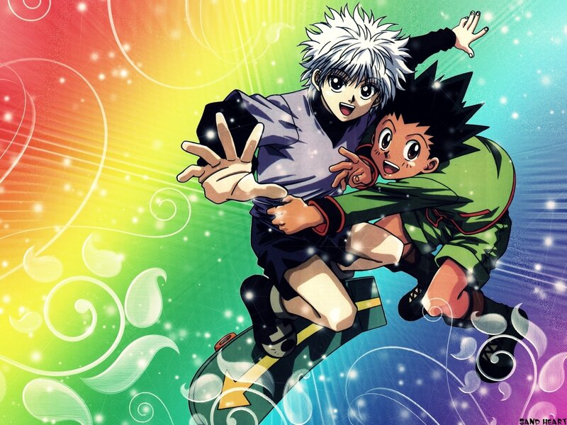 Gon and Killua on a skateboard