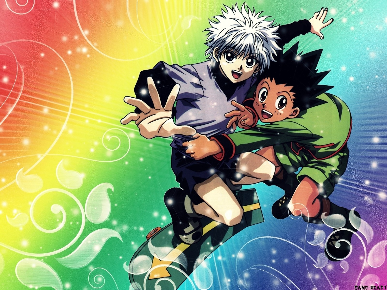 Gon and Killua on a skateboard