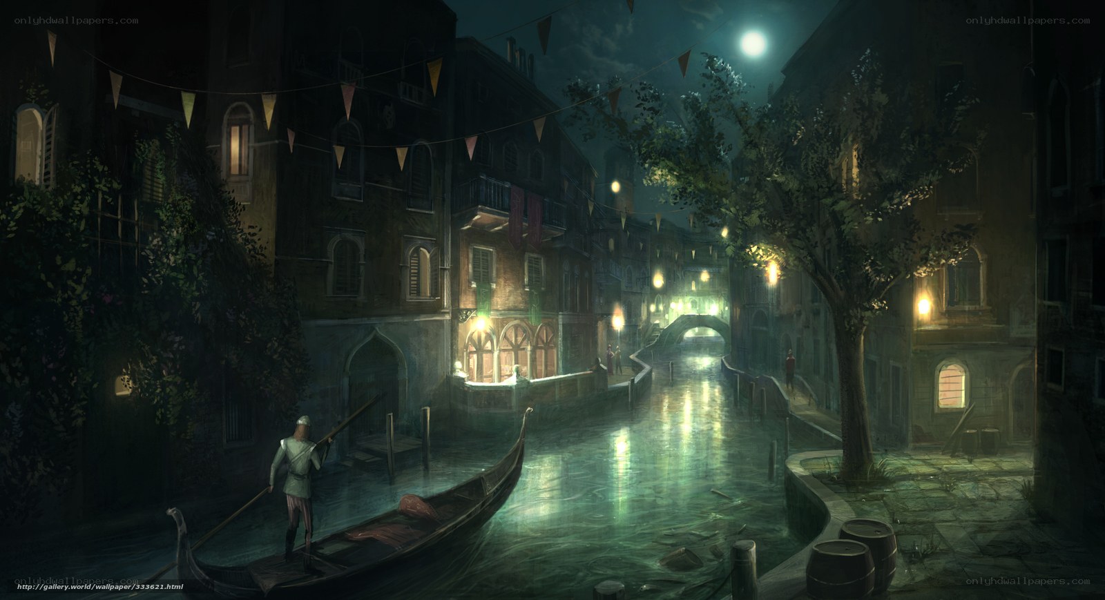Gondola at Night in Venice