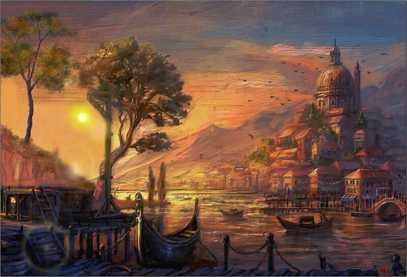Gondola at Sunset — Orange
