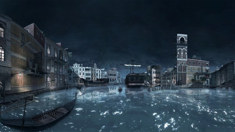 Gondola in Canal — Blue, Dark, Dramatic