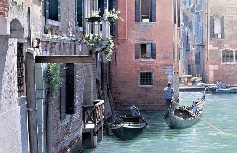 Gondola in Canal — Blue, Serene, Afternoon