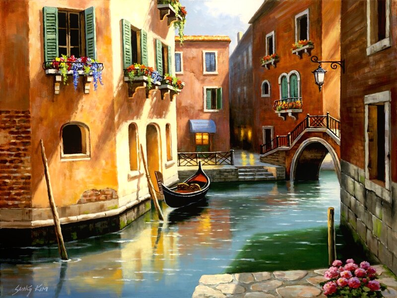 Gondola in Canal — Orange, Serene