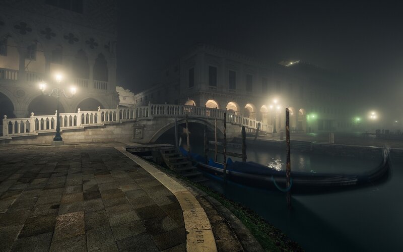 Gondola on Canal — Black, Mysterious