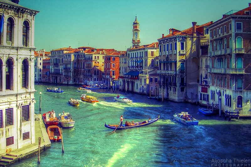 Gondola on Canal — Blue, Busy
