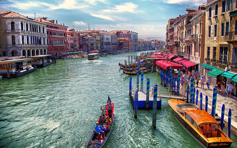 Gondola on Canal — Blue, Lively, Afternoon