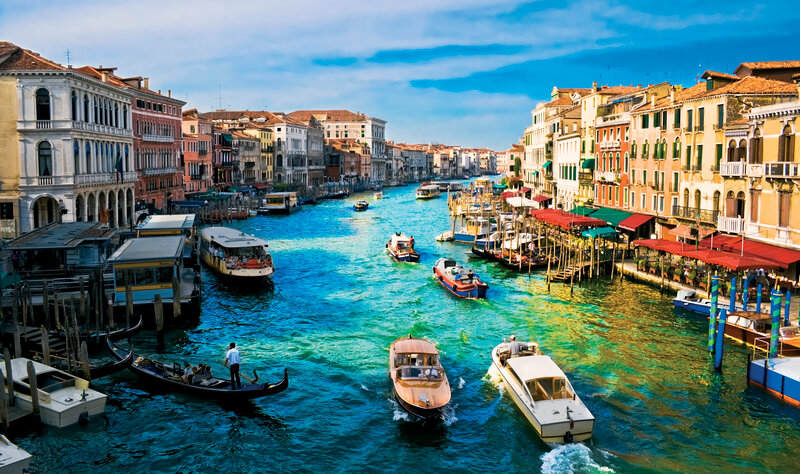 Gondola on Canal — Blue, Lively