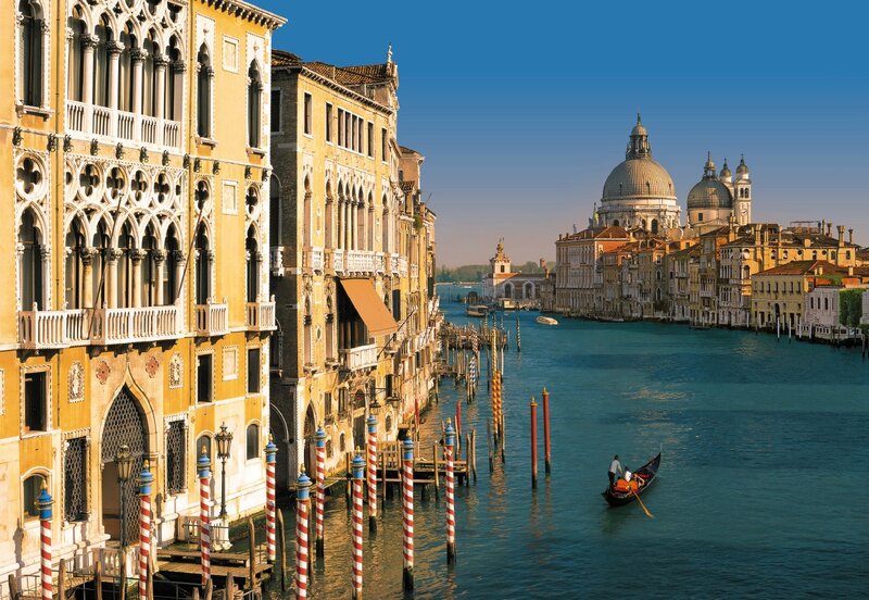 Gondola on Canal — Blue, Serene, Afternoon, Photograph, Buildings