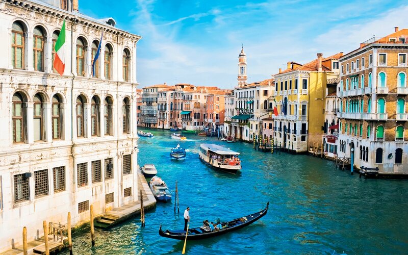 Gondola on Canal — Blue, Serene, Afternoon
